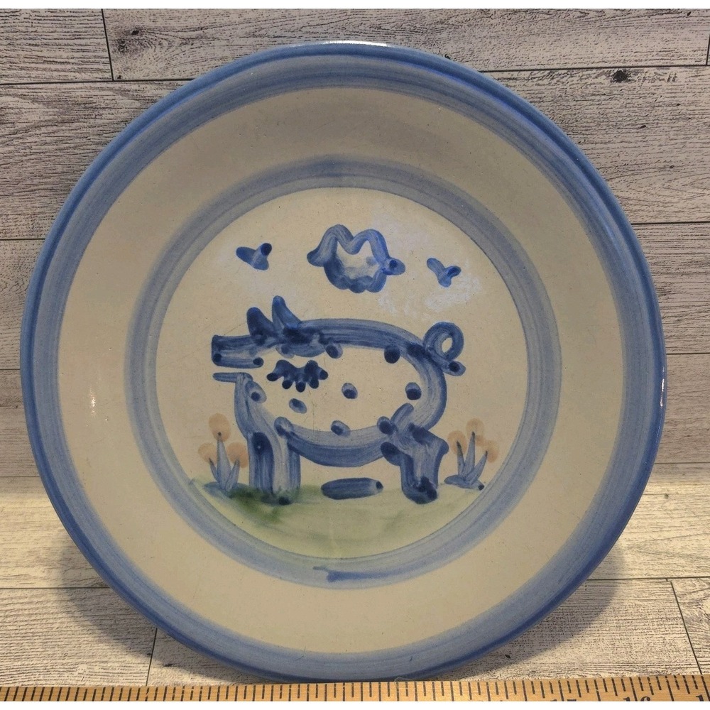Vintage M.A. HADLEY Country Scenes Blue Luncheon Plate PIG 9"